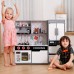 Kids Wooden Kitchen Playset with Cookware Accessories, Realistic Design, Lights & Sounds Simulation